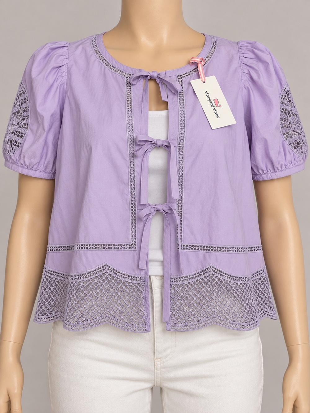 Vineyard Vines Eyelet Inset Top XL Iris Purple NWT $168 MSRP